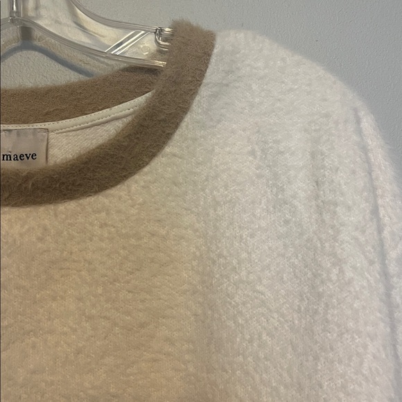 Anthropologie Maeve Cozy Ringer Sweatshirt Sweater cream fuzzy - Picture 5 of 9